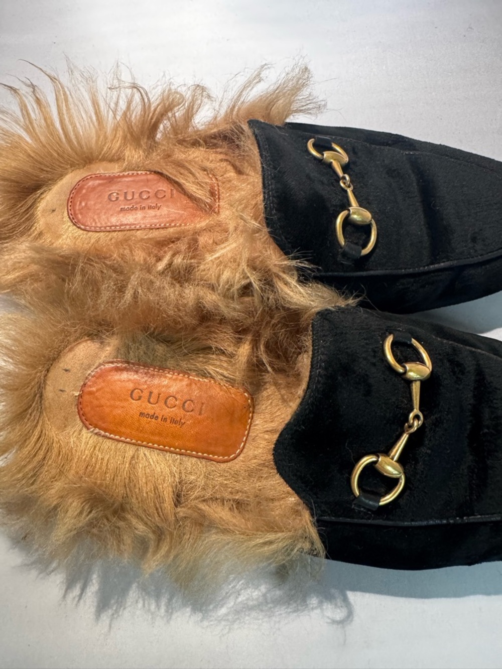 Gucci Princeton Mules Black Suede with Tan Fur and Horsebit - Picture 3 of 7